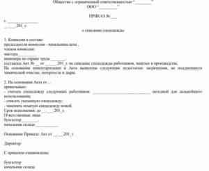 Причина списания спецодежды в акте на списание