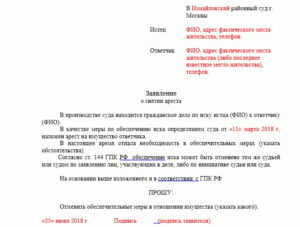 Пример заявления в суд о снятии ограничений на автомобиль