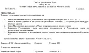 Изменение должности и оклада в штатном расписании порядок действий
