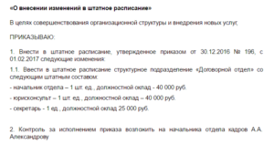 Изменение должности и оклада в штатном расписании порядок действий