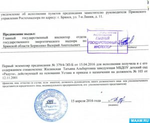 Ответ на предприсание в отдел энергетического надзора
